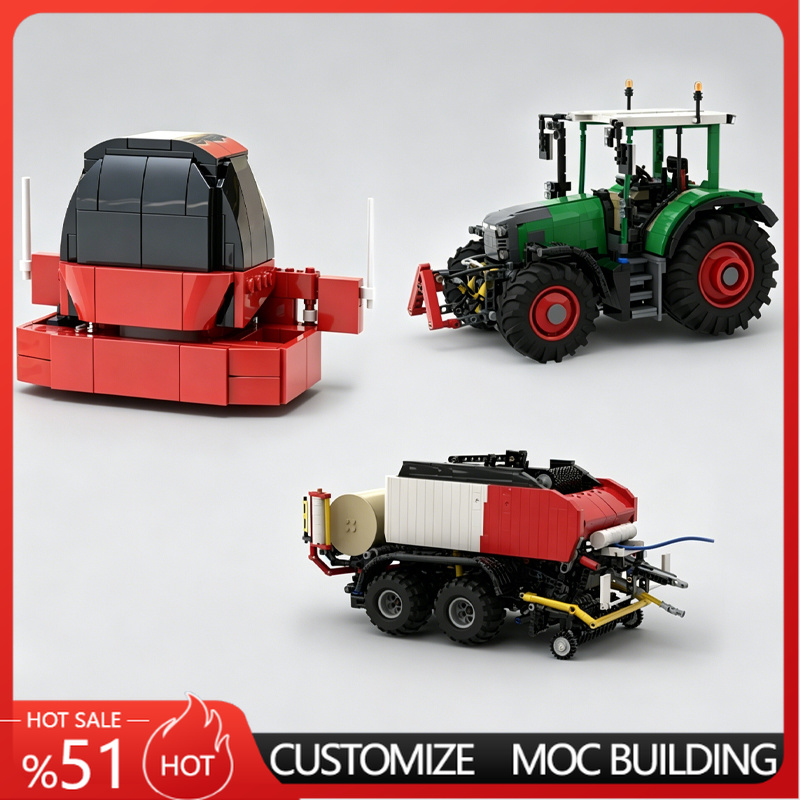 Agriculture Farming Education - ใหม่กรีนฟาร์มแทรกเตอร์พร้อมรถพ่วงสีแดง MOC รุ่นยานพาหนะการเกษตร DIY ประกอบของเล่นเพื่อการศึกษาของขวัญวันเกิดเทศกาล